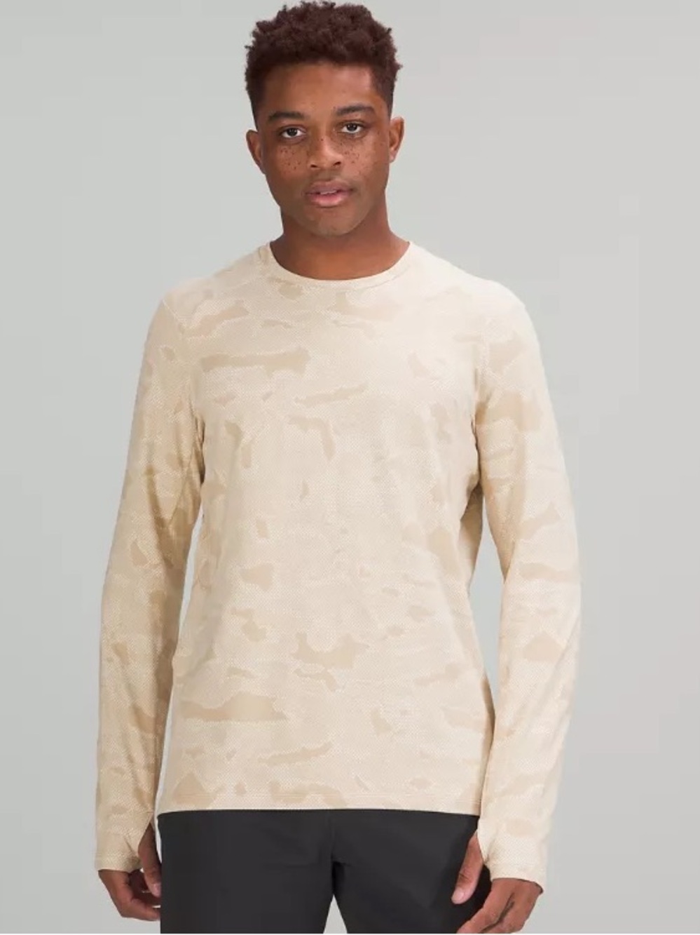 Lululemon Surge Warm Crew Top Men’s Long Sleeve T-Shirt Rulu Beige Camo XXL Run